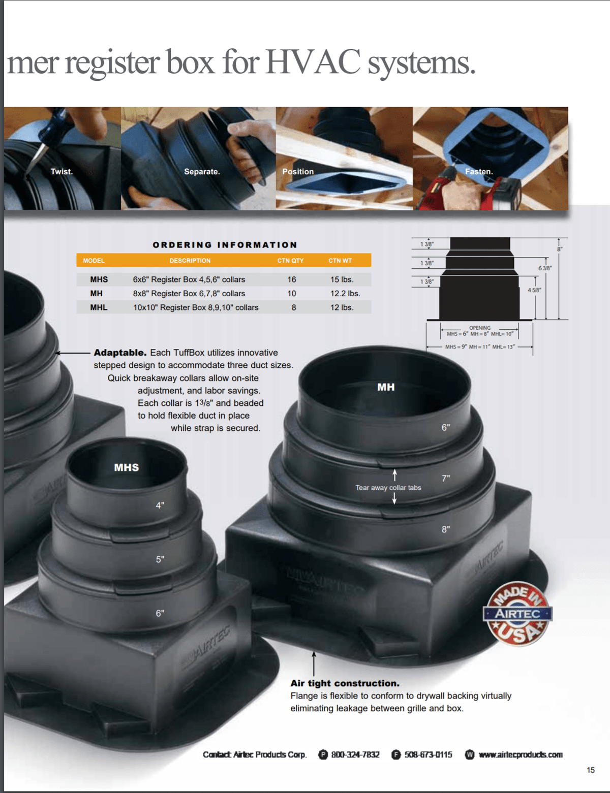 Airtec Plastic 6x6 Multi Size Register Box. 4",",6" collar (9"x9" Flange), #81966 - 1800ceiling