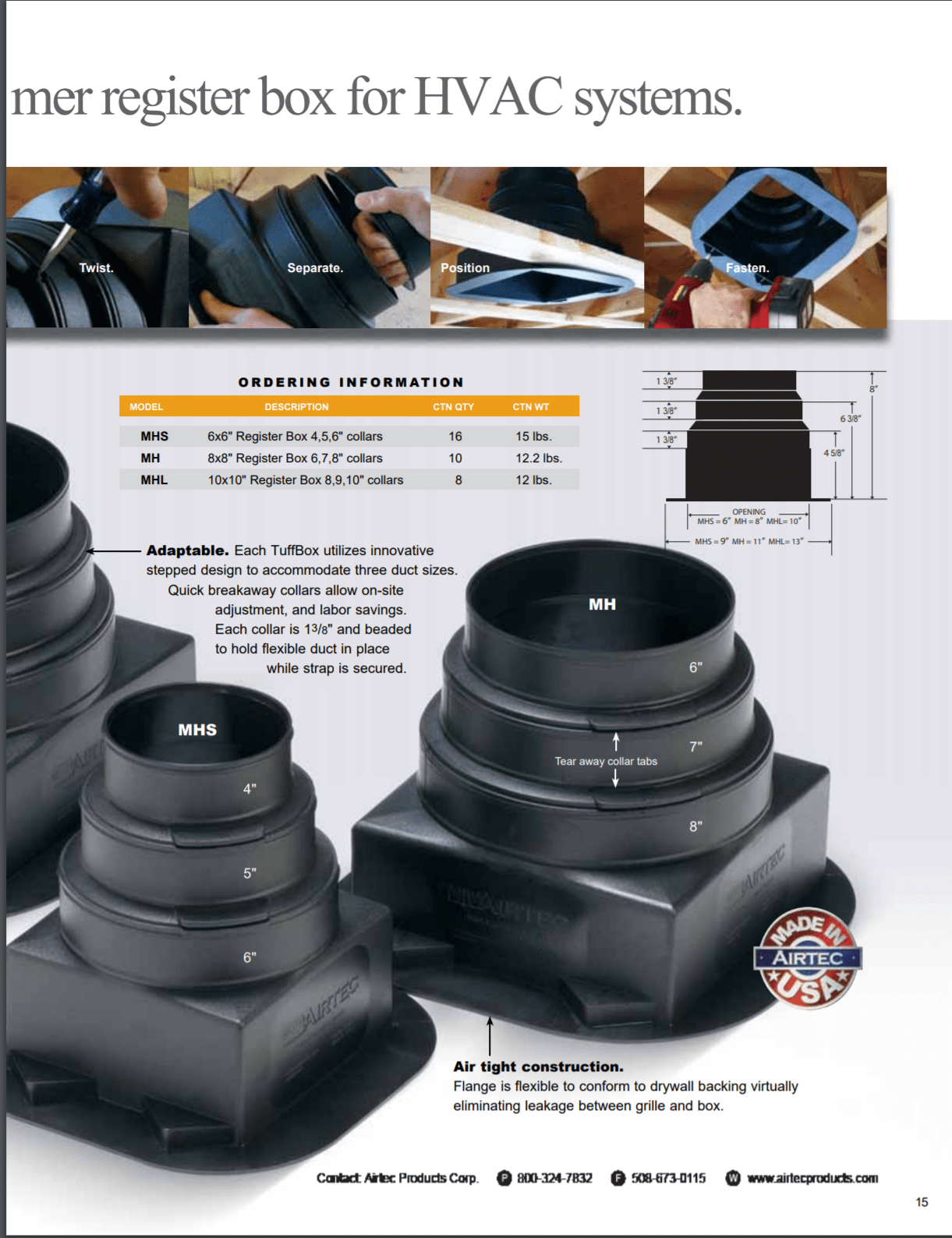 Airtec Plastic 8x8 Multi-Size Register Box, 6", 7",8" collar. (11"x11" Flange), #81968 - 1800ceiling