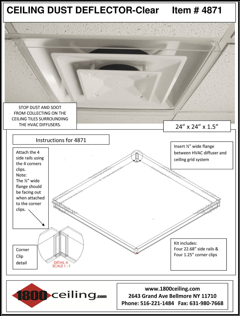 Ceiling Air & Dust Deflectors-Clear Acrylic - 1800ceiling