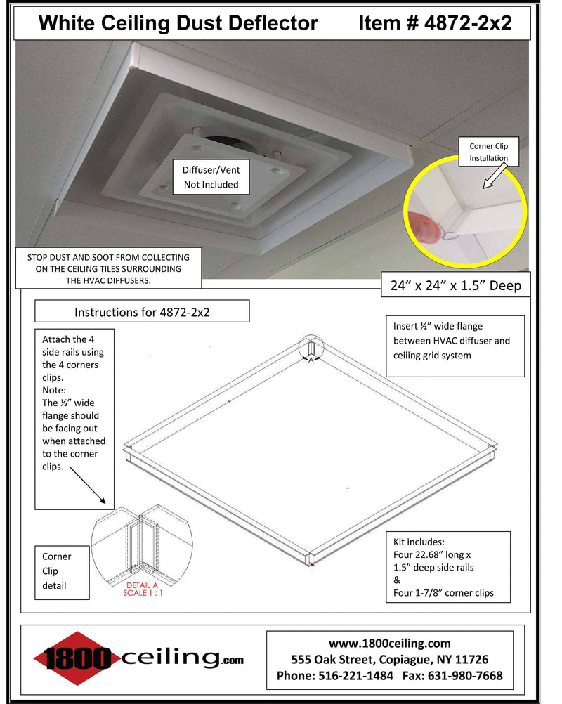 Ceiling Air & Dust Deflectors-White Acrylic - 1800ceiling