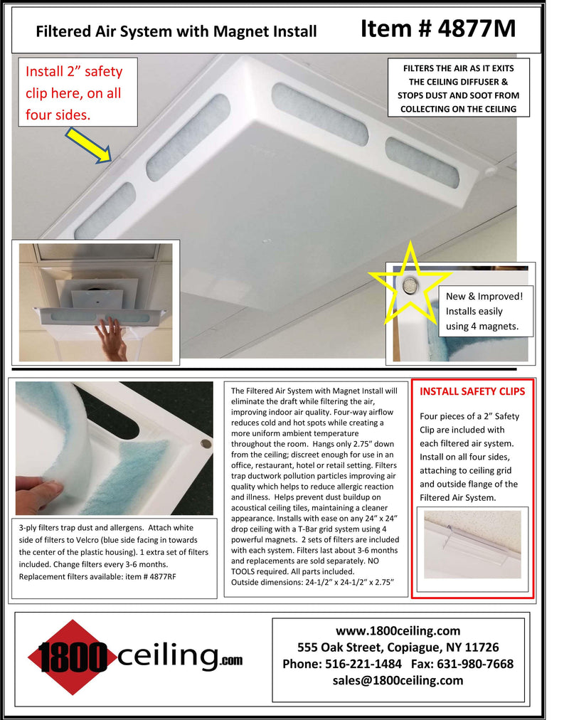 Filtered Air System for 2'x2' Air Diffuser, Magnet Install - 1800ceiling