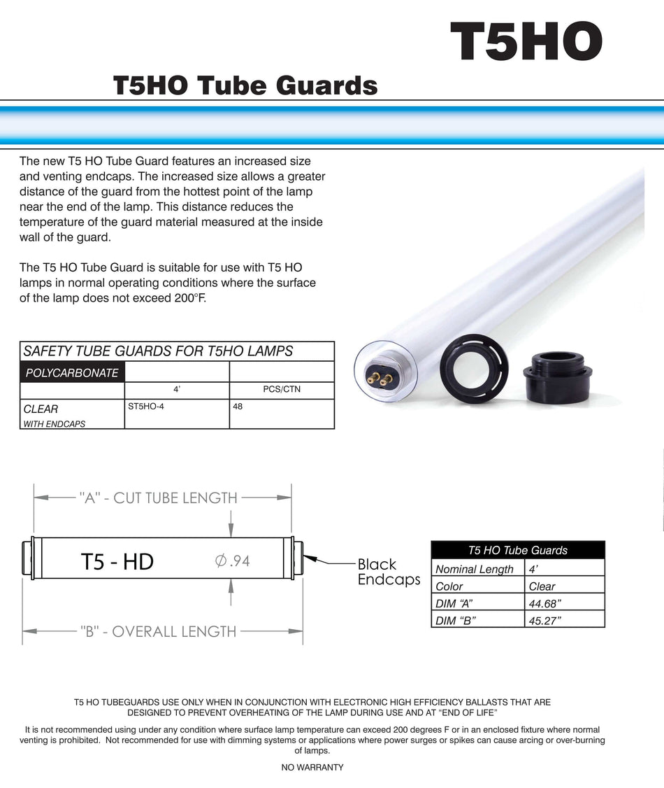 HIGH OUTPUT 4' Clear Tube Guard for T5-HO Bulb-F54 - 1800ceiling