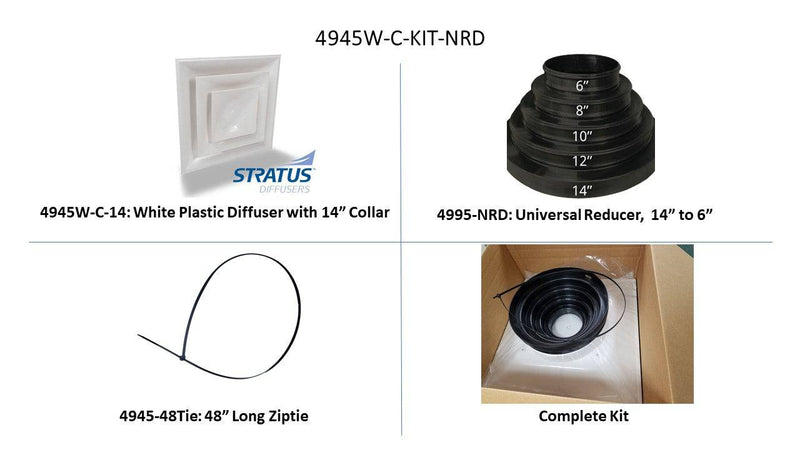 Kit:14 White Plastic Cone, Universal Collar, 48" ZipTie - 1800ceiling