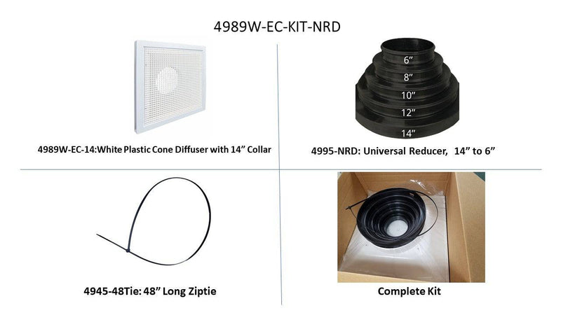 Kit:14" White Plastic Return, Universal Collar, 48" ZipTie - 1800ceiling