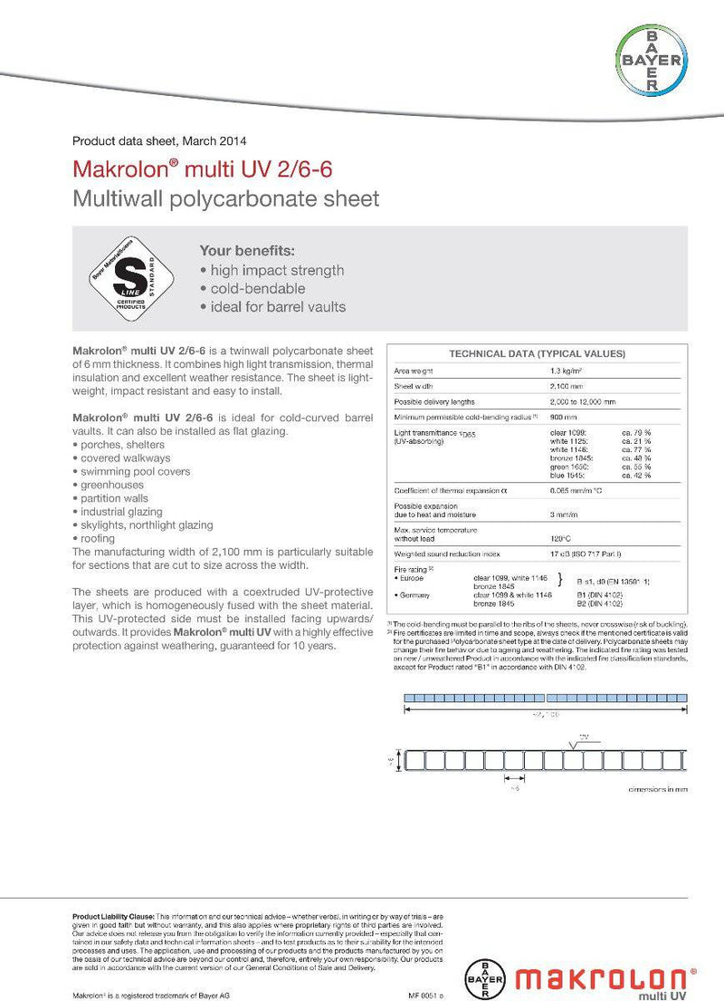 Makrolon Multi Wall 6mm White From 6"-29" x 24"-48-5/16" CUSTOM SIZES - 1800ceiling