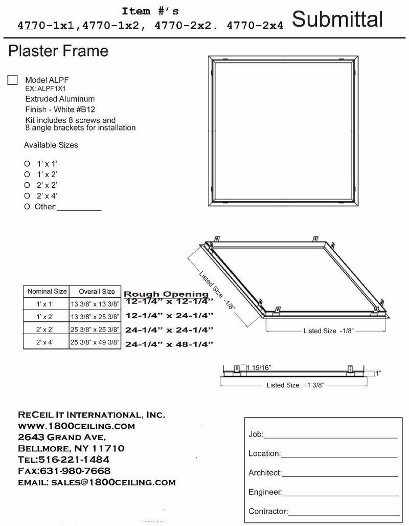 Sheetrock Mounting Frames - 1800ceiling