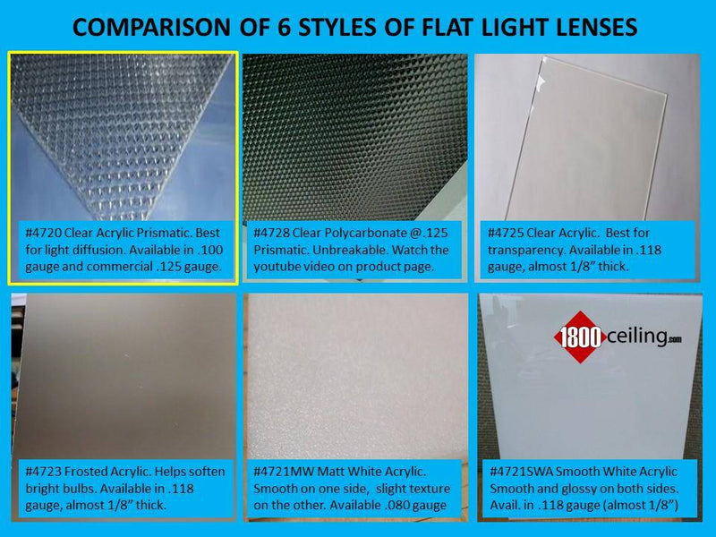 Smooth White Acrylic Light Lens @.118gauge: 11.875" thru 23.75" x 23-7/8" thru 47.75" CUSTOM SIZES - 1800ceiling