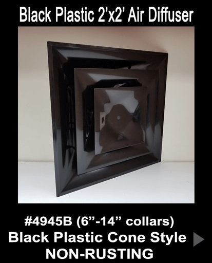 Stratus Black Plastic CONE Style 2'x2' Air Diffuser - 1800ceiling