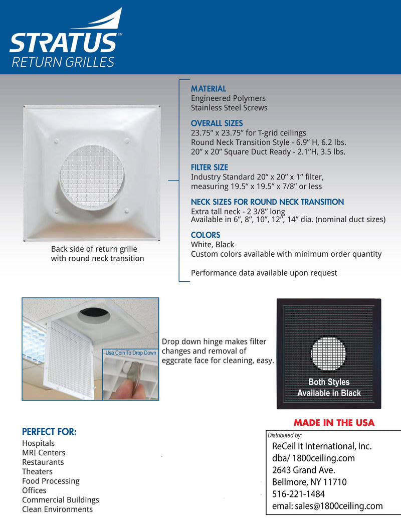 Stratus BLACK Plastic Filtered Air Return - 1800ceiling