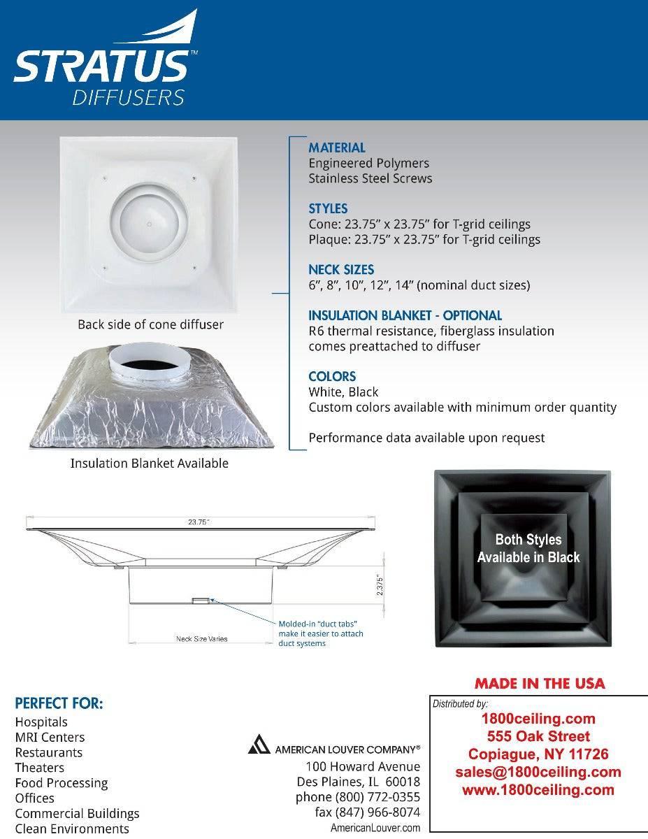 Stratus White Plastic Cone Style Diffuser with R6 insulation tent - 1800ceiling