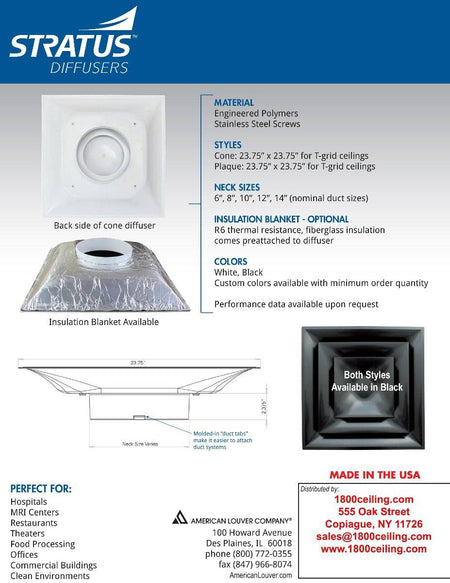 Stratus White Plastic Cone Style Diffuser with R6 insulation tent - 1800ceiling