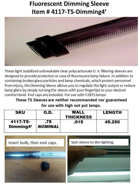 T5/F28 Fluorescent 4' DIMMING SLEEVE - 1800ceiling