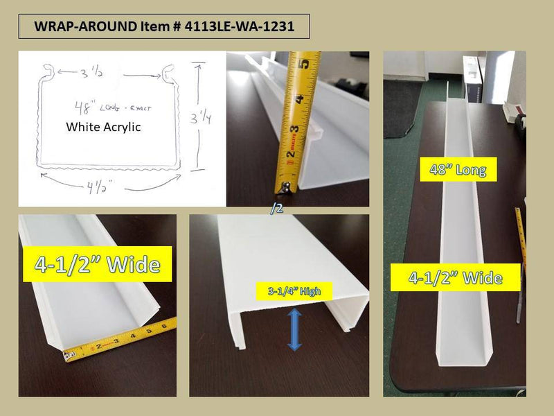 U Shaped, Reverse Hook, White Acrylic Wrap: 4-1/2" Wide x 3-1/4" High (1231) - 1800ceiling