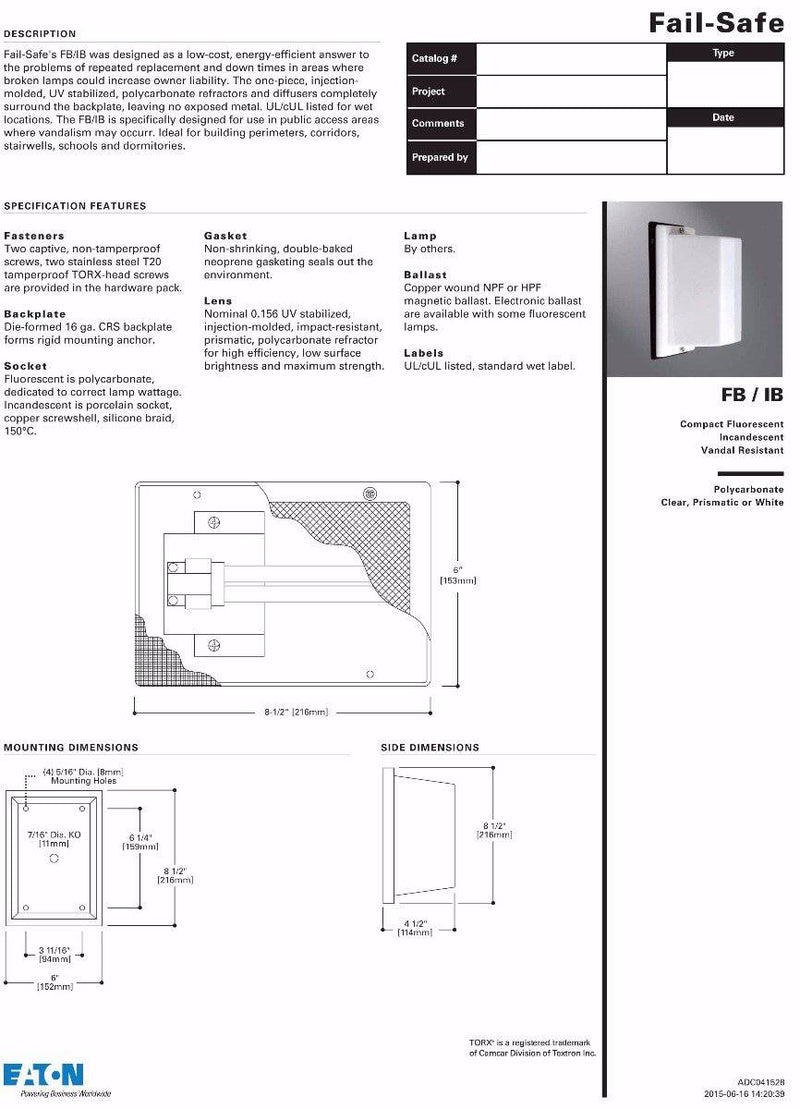 Vandal Proof Poly Carb Fail-Safe Fixture - 1800ceiling