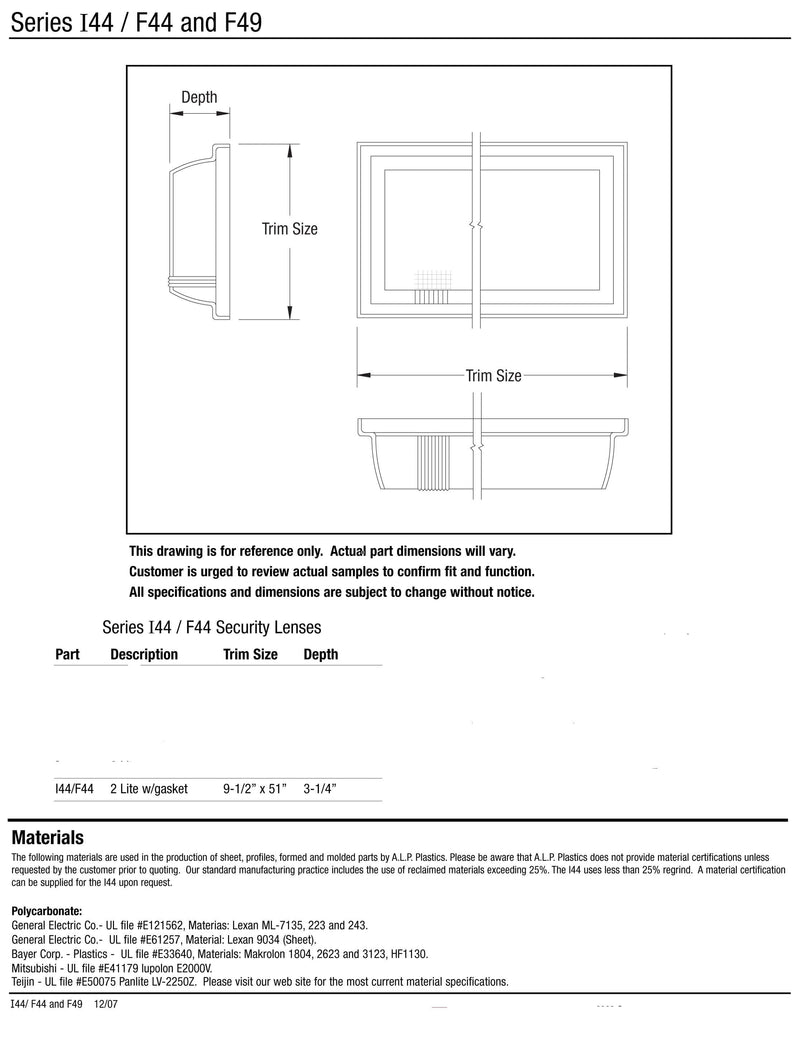 Vandal Resistant Lens 51" long x 9-1/2" wide x 3-1/4" deep - 1800ceiling