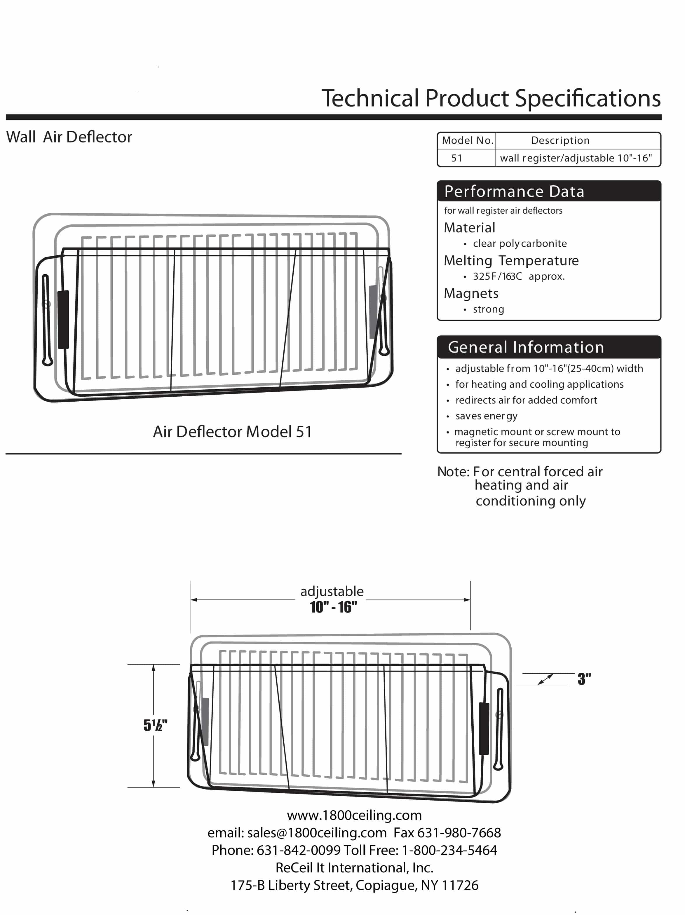 Wall Air Deflector - 1800ceiling