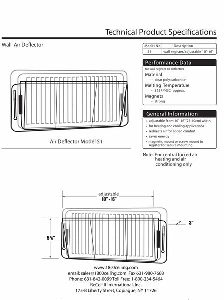 Wall Air Deflector - 1800ceiling