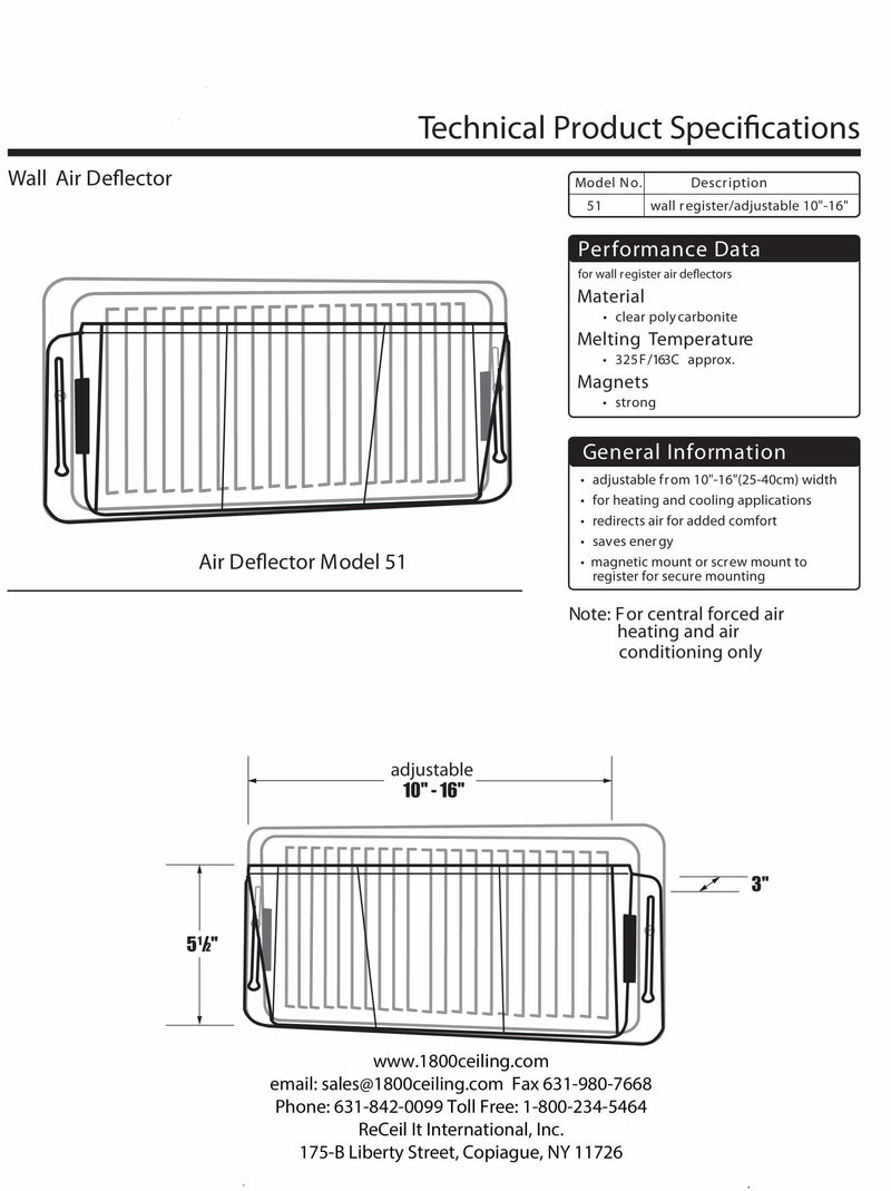 Wall Air Deflector - 1800ceiling