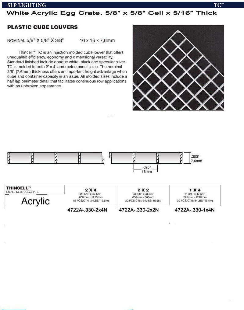 White Acrylic Egg Crate Light Lens-5/16" Thick - 1800ceiling