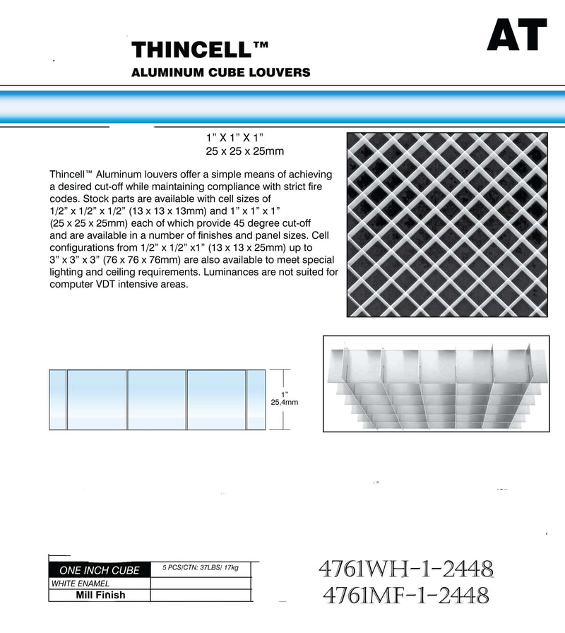 WHITE Finish 1/2" Aluminum Egg Crate -4'x4' (actual: 47-3/4" x 47-3/4") - 1800ceiling